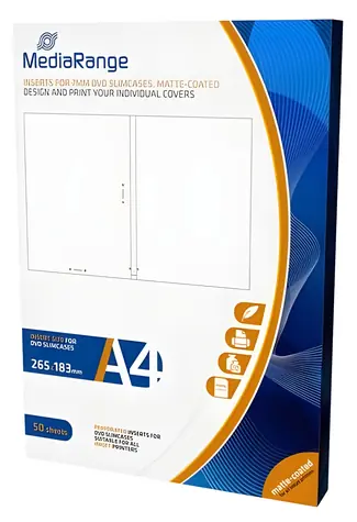 MediaRange potisknutelné vložky pro slim DVD obaly 7mm / Vložky do DVD obalů / A4 / matné / 50 ks