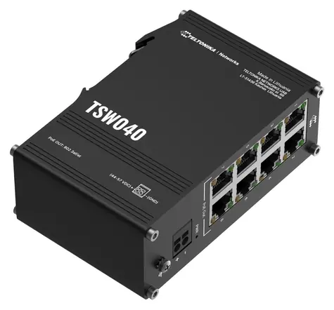 Teltonika TSW040 / Průmyslový switch / 8x LAN 10/100 / PoE 240W / IP30