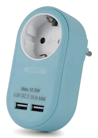 Entac zásuvkový adaptér 2x USB-A modrá / Zásuvkový adaptér / Typ F / 2x USB-A / 16A / 3680W
