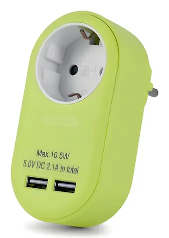 Entac zásuvkový adaptér 2x USB-A limetková / Zásuvkový adaptér / Typ F / 2x USB-A / 16A / 3680W