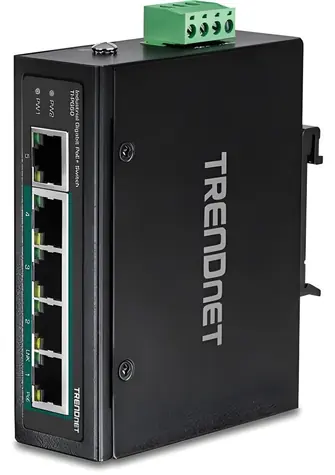 TRENDnet TI-PG50 / Průmyslový switch / 5 portů / 4x Gigabit PoE+ / 120W / L2 unmanaged / DIN-Rail