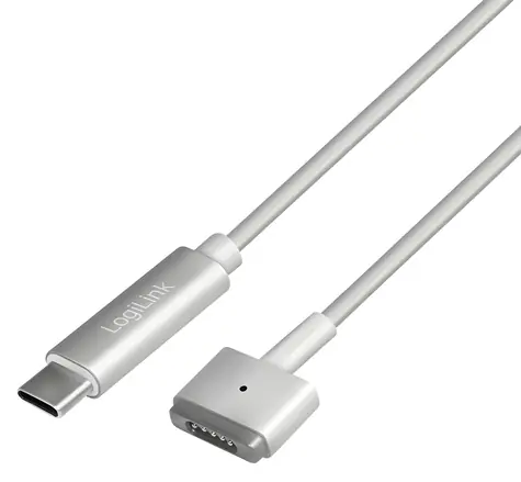 LogiLink USB-C na MagSafe 2 stříbrná / Napájecí kabel / 1,8 m / USB PD 87 W