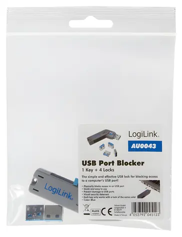 LogiLink AU0043 modrá / Blokovač USB portů / 4x zámek + klíč / USB Typ-A