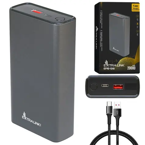 Extralink EPB-126 stříbrná / Powerbanka / 20 000 mAh / 45W PD / USB-C