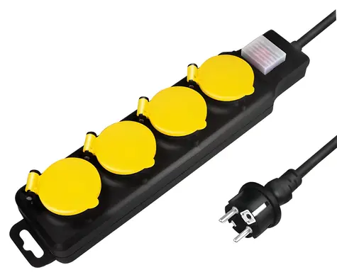 LogiLink Venkovní prodlužovací přívod černo-žlutá / Prodlužovací kabel / 4 zásuvky / IP44 / 1,5 m / 230 V / 16 A