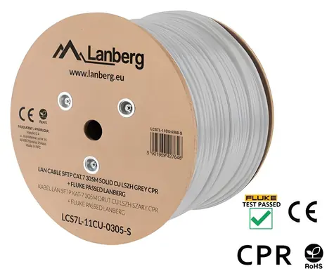 Lanberg instalační kabel Cat7 šedá / Instalační kabel / S/FTP / 305 m / LSZH / AWG23