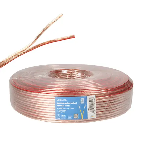 LogiLink Reproduktorový kabel čirý / Reproduktorový kabel / 2x 2,5 mm2 / 50 m / nestíněný