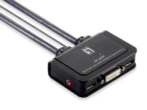 LevelOne KVM-0260 černá / KVM switch / 2 porty / USB / DVI-I / 1920x1200