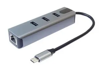 PremiumCord adaptér USB-C na Gigabit Ethernet + 3x USB3.2 / Adaptér / RJ45 10/100/1000 Mbit / USB 3.2 5Gbps
