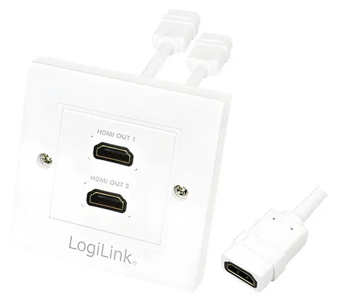 LogiLink HDMI zásuvka 2-portová bílá / Nástěnná zásuvka / HDMI 1.4 / 4K/30Hz / pozlacené konektory
