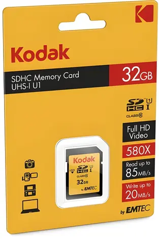 Kodak Premium SDHC karta 32GB / UHS-I U1 / Class 10 / V10 / R: 90MB/s / W: 25MB/s