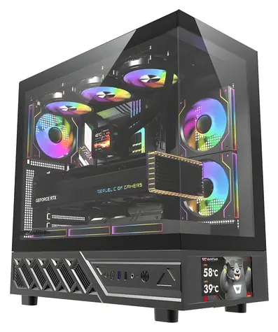 darkFlash DS950V černá / Počítačová skříň / ATX / IPS displej / 270° panel / 6x ventilátor