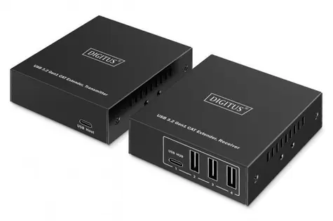 Digitus USB 3.2 Gen1 CAT Extender / Prodlužovač signálu / 5 Gbps / 100 m / 3x USB-A + 1x USB-C