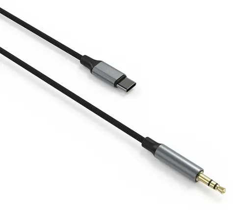 FIXED Link Space Gray / Audio kabel / USB-C na 3,5mm jack / opletený / DAC / 1,5 m