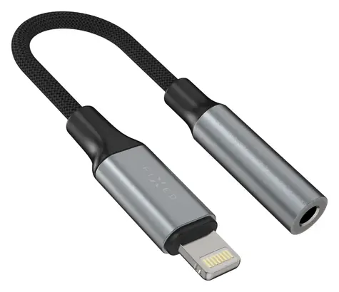 FIXED Link Space Gray / Redukce / Lightning - 3,5mm jack / hliníkové tělo / opletený kabel / OTG