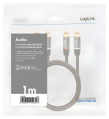 LogiLink RCA černá / Kabel RCA / 2x RCA - 2x RCA / 1 m / pozlacený