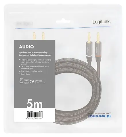 LogiLink audio kabel banánek černá / Audio kabel / Banánek - Banánek / 5 m