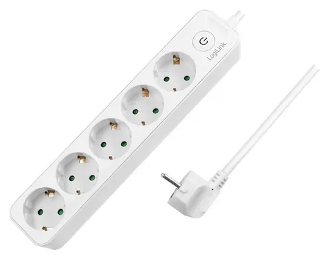 LogiLink prodlužovací kabel 5 zásuvek s vypínačem bílá / Prodlužovací kabel / 1,5 m / 230 V / 16 A / 3600 W