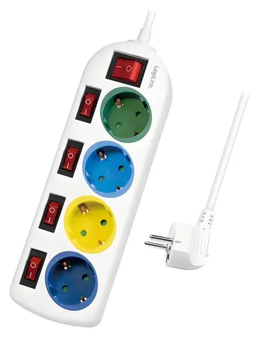 LogiLink prodlužovací kabel 4x zásuvka bílá / Prodlužovací kabel / 1,5 m / Vypínače zásuvek / 16 A