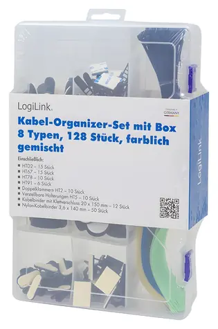 LogiLink Sada kabelových organizérů / Organizér kabelů / 8 druhů / 128 ks / UL94V-2