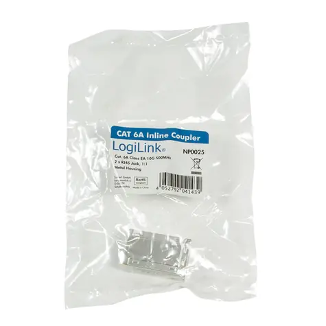 LogiLink spojka RJ45 Cat.6A STP kovová / Spojka / RJ-45 / 10GBase-T / stíněná