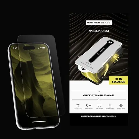 Hammer Glass Xpress Protect / Ochranné sklo na displej / Apple iPhone 17 Pro / 9H / s instalačním rámečkem