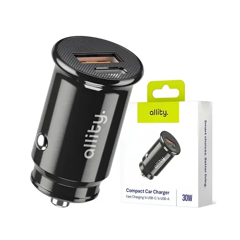 Allity ACC-100-30WAC černá / Nabíječka do auta / 30W / USB-A + USB-C / PD / QC