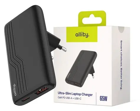 Allity ATC-02-65WAC černá / Síťová nabíječka / GaN / 65W / USB-A + USB-C / PD / QC