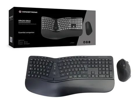 Conceptronic ERGO černá / Bezdrátový set klávesnice a myši / Ergonomický / IT layout / 2,4 GHz