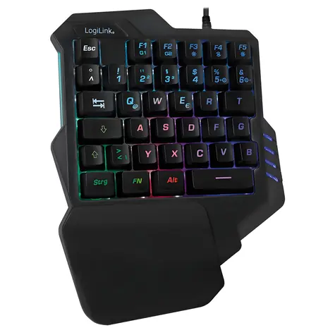 LogiLink Herní klávesnice pro jednu ruku černá / Klávesnice / Mini / Drátová / USB / RGB podsvícení