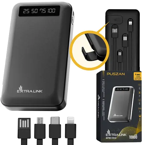 Extralink EPB-083 černá / Power banka / 10 000 mAh / USB-C / vestavěný displej