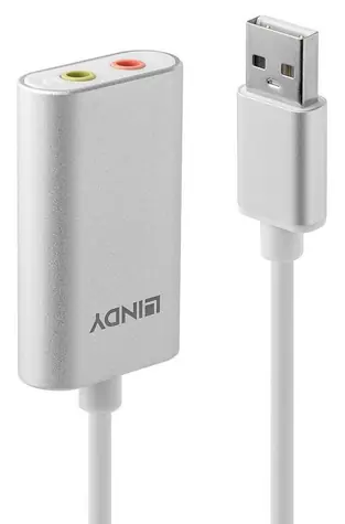 Lindy Audioadapter USB-A na 3,5mm stříbrno-bílá / Adaptér / Sluchátka a mikrofon / Plug & Play