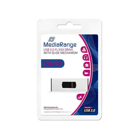 MediaRange MR919 stříbrná/černá / Flash disk / 256GB / USB 3.2 Gen 1 / čtení 100 MB/s / zápis 30 MB/s