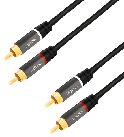 LogiLink audio kabel 2x RCA - 2x RCA 5m černá / Kabel / Pozlacené konektory / Stíněný