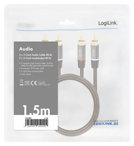 LogiLink Audio kabel 2x RCA - 2x RCA černý / Audio kabel / 1,5 m