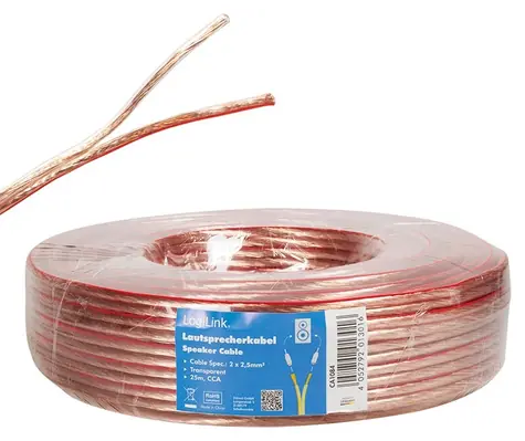 LogiLink reproduktorový kabel průhledný / Kabel / 2x 2,5 mm2 / 25 m / bez konektorů