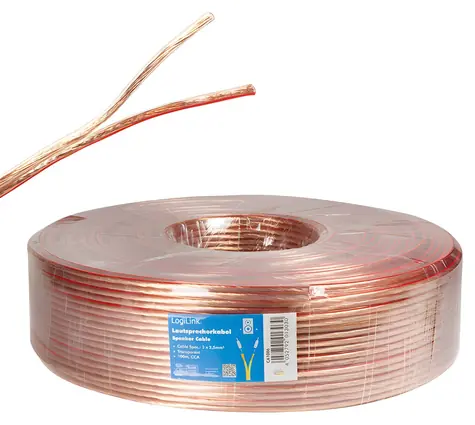 LogiLink Reproduktorový kabel průhledný / Reproduktorový kabel / 2x 2,5 mm2 / 100 m / CCA