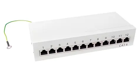 LogiLink patch panel Cat.6 12 portů šedá / Patch panel / STP / 1U / stolní i nástěnná montáž