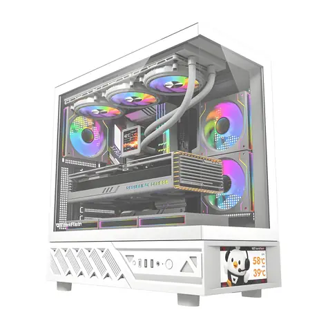 darkFlash DS950V bílá / Počítačová skříň / ATX / IPS displej / 270° panel / 6x ventilátor