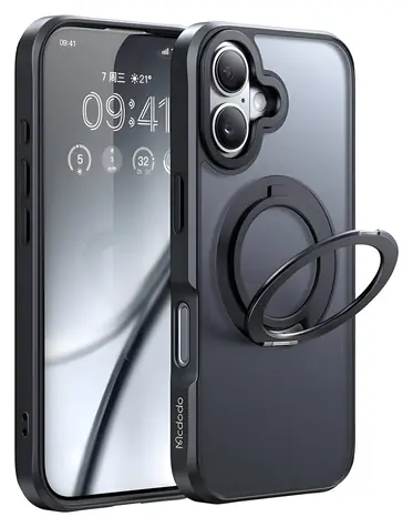 McDodo PC-4930 Pouzdro se stojánkem pro iPhone 16 černá / Pouzdro / MagSafe / 360° stojánek