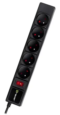 Tracer PowerGear černá / Přepěťová ochrana / 5 zásuvek / 1,5 m / 2300 W