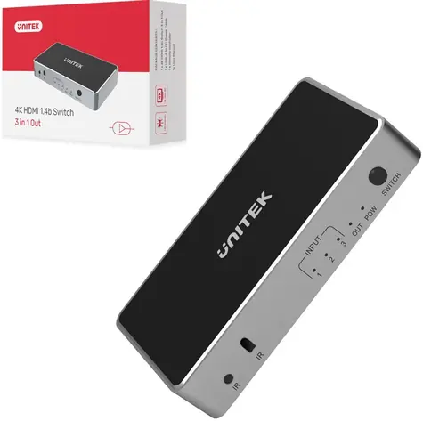 Unitek HDMI přepínač 3v1 / Přepínač / HDMI 1.4b / 4K UHD / dálkové ovládání
