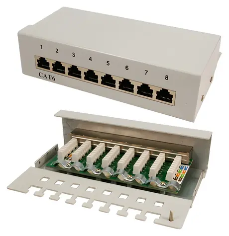 LogiLink NP0016A šedý / Patch panel / 8 portů / Cat.6 stíněný / RJ-45