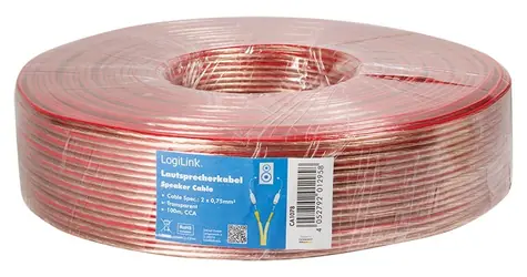 LogiLink Reproduktorový kabel průhledný / Reproduktorový kabel / 2x 0,75 mm2 / 100 m