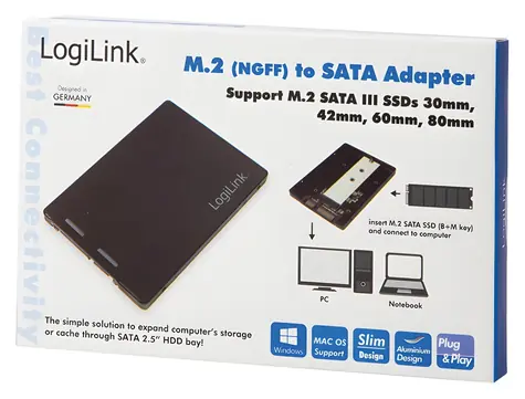 LogiLink AD0019 černá / Adaptér M.2 - SATA / Pro M.2 SSD 2230-2280mm / 100,4x70x7 mm