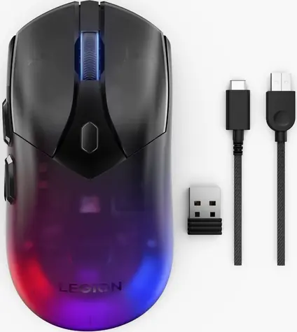 Lenovo Legion M410 transparentní / Herní myš / Optická / 16 000 DPI / Drátová i bezdrátová / Podsvícená