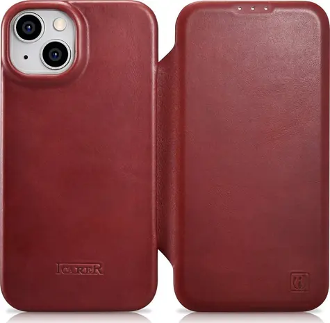 iCarer CE Oil Wax Premium MagSafe červená / Pouzdro / Kožené flip / Apple iPhone 14 Plus