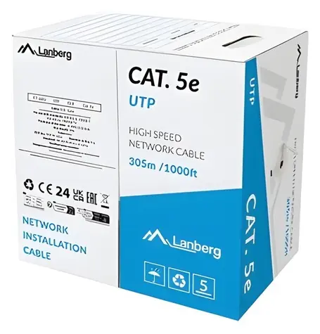 Lanberg UTP kabel Cat5e 305m drát šedý / Síťový kabel / CCA / Fluke Passed