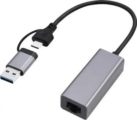 Gembird A-USB3AC-LAN2G-01 šedá / Síťový adaptér / USB-C + USB-A / RJ-45 2,5 Gbit/s