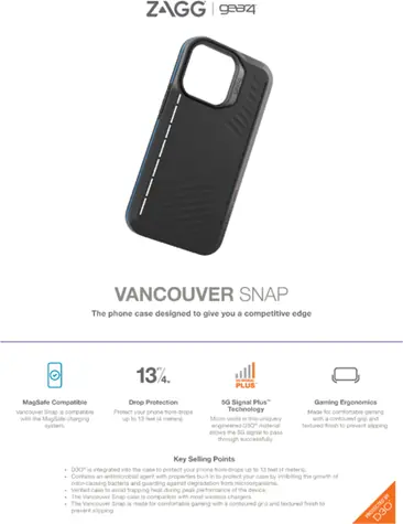 Gear4 D3O Vancouver Snap černá / Zadní kryt / Apple iPhone 13 / MagSafe / D3O / ochrana 4 m
